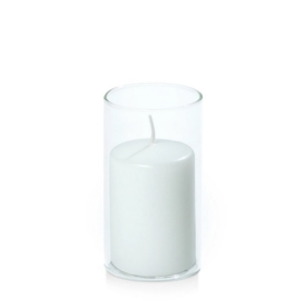 White 5cm x 7.5cm Pillar in 5.8cm x 12cm Glass